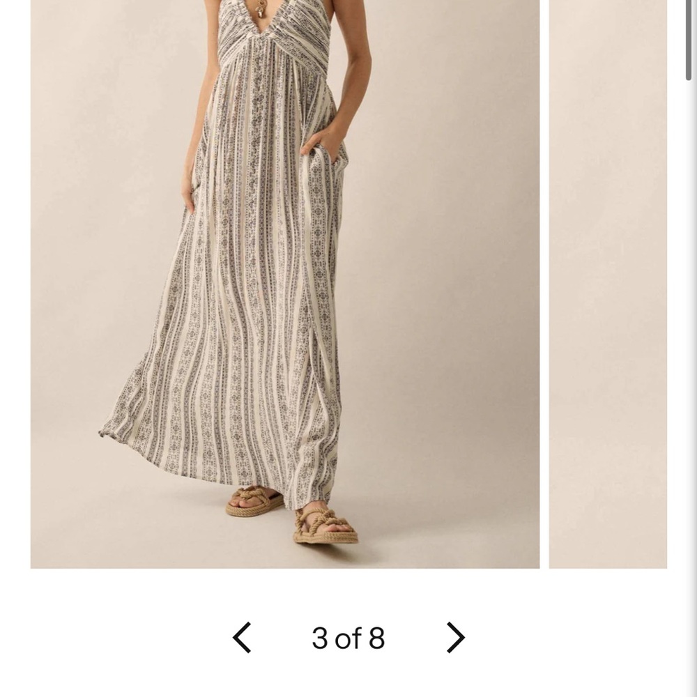 Boho Aztec printed fairy festival smocked halter maxi dress